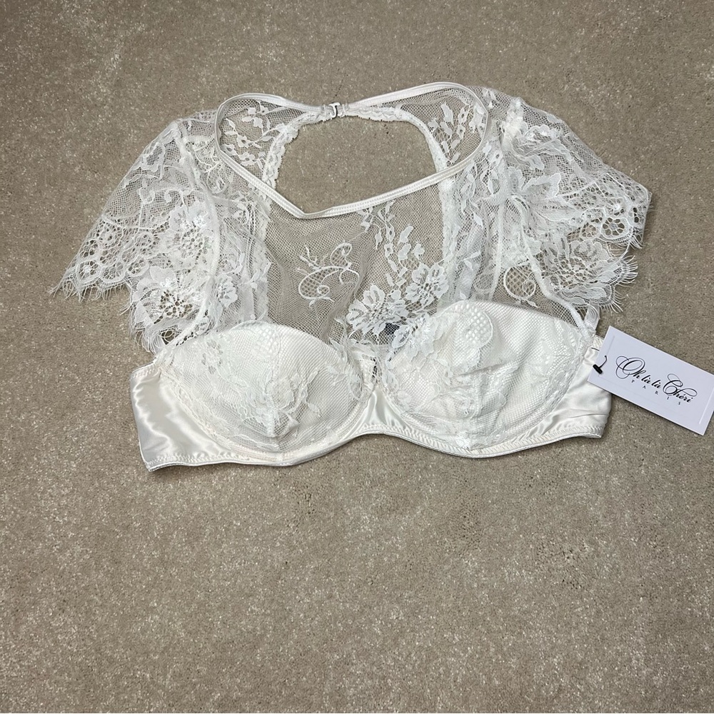 Oh La La Cherie Lingerie bra top eyelash lace white padded cropped going out L